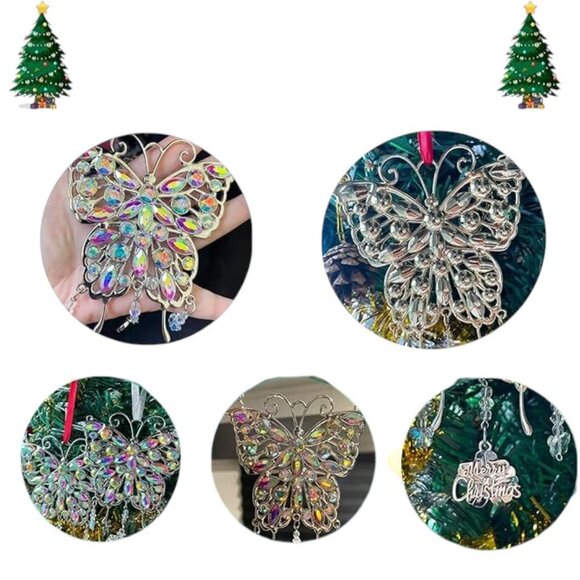 Chistmas Rhinestone Silver Butterfly Window Decor Wind Chime Keepsake Ornament - Picture 7 of 7